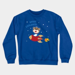 cute bear astronaut play with his rocket Crewneck Sweatshirt